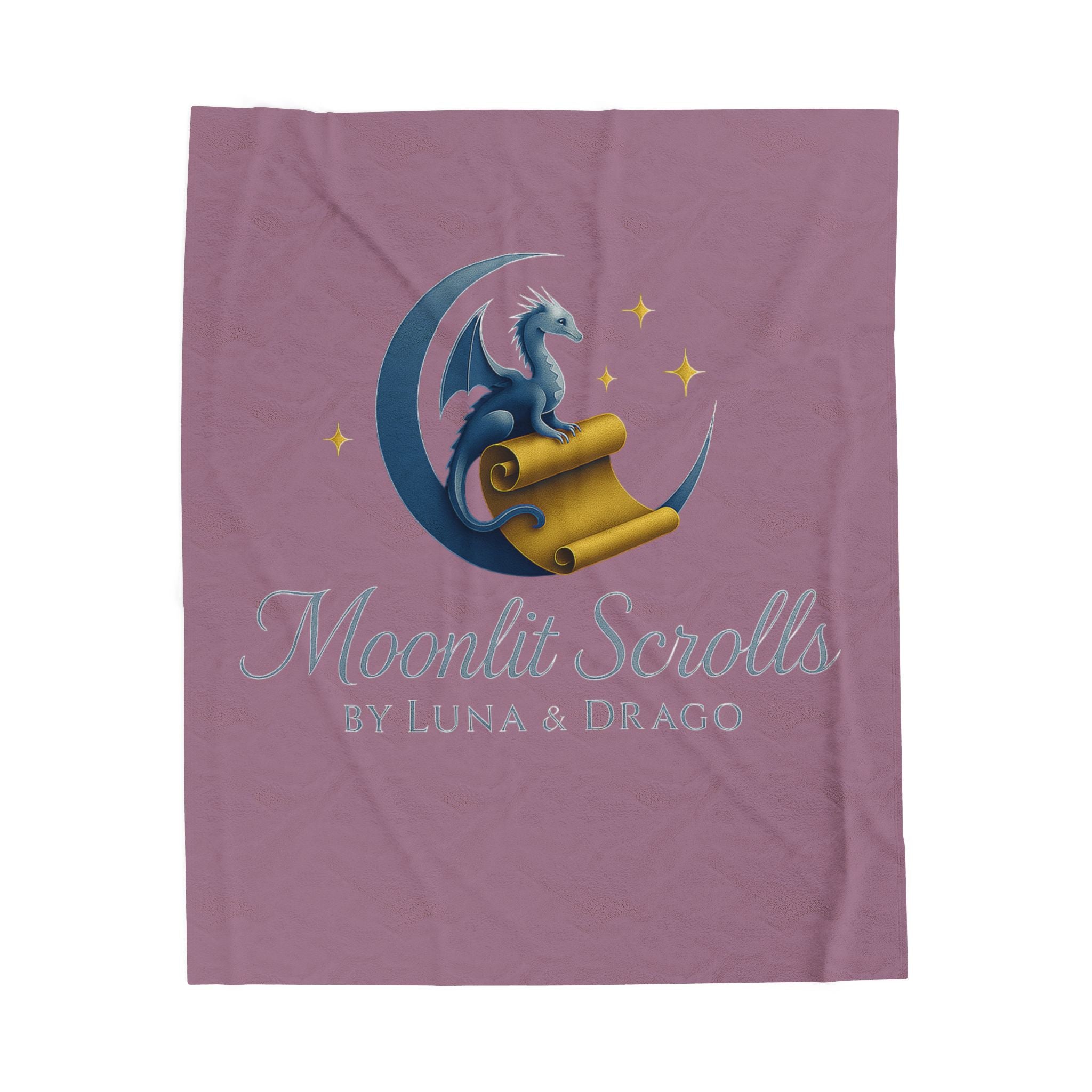 Moonlit Scrolls Plush Blanket — Luna & Drago Dragon Logo Velveteen Throw