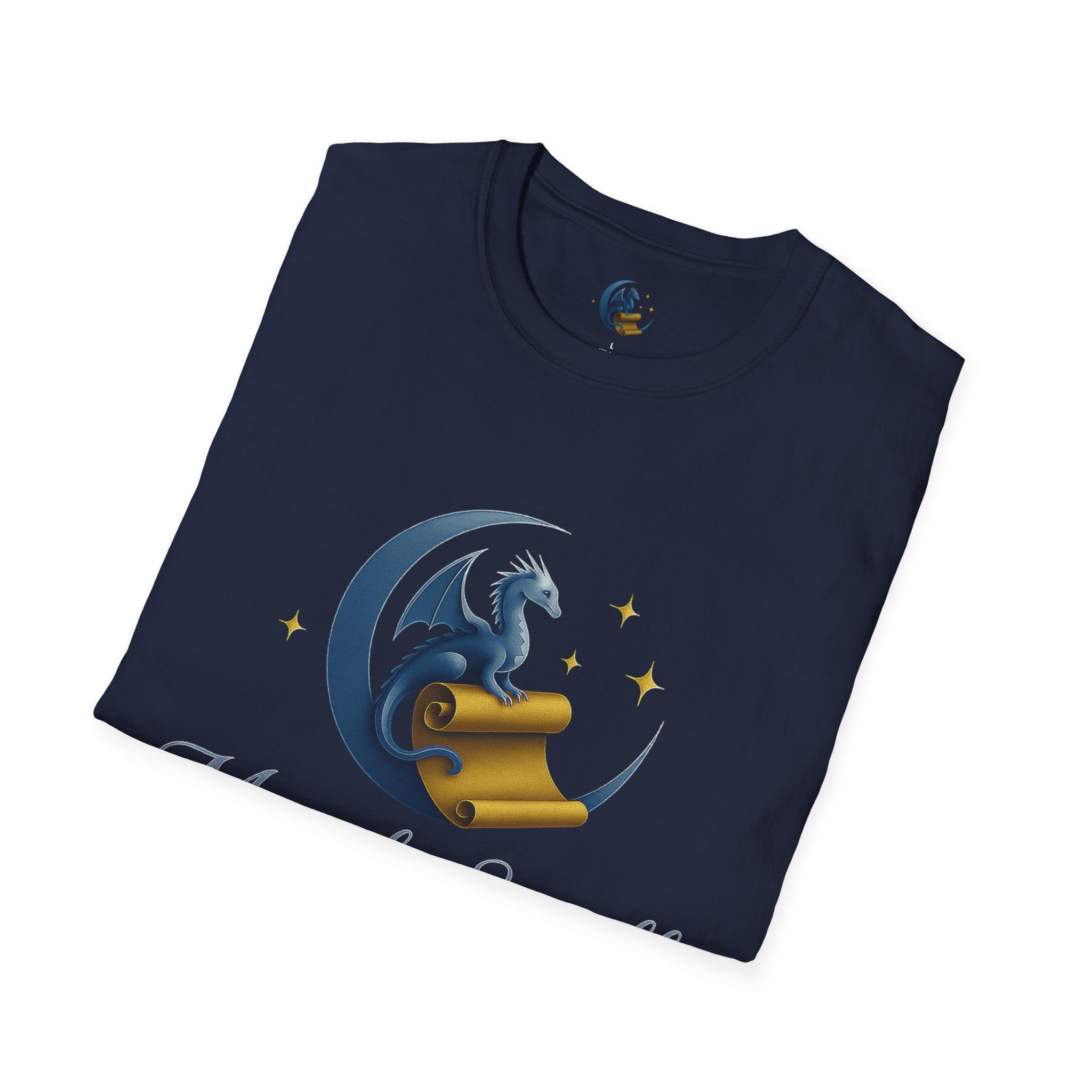Moonlit Scrolls T-Shirt — Fantasy Logo Tee ("Moonlit Scrolls by Luna & Drago")
