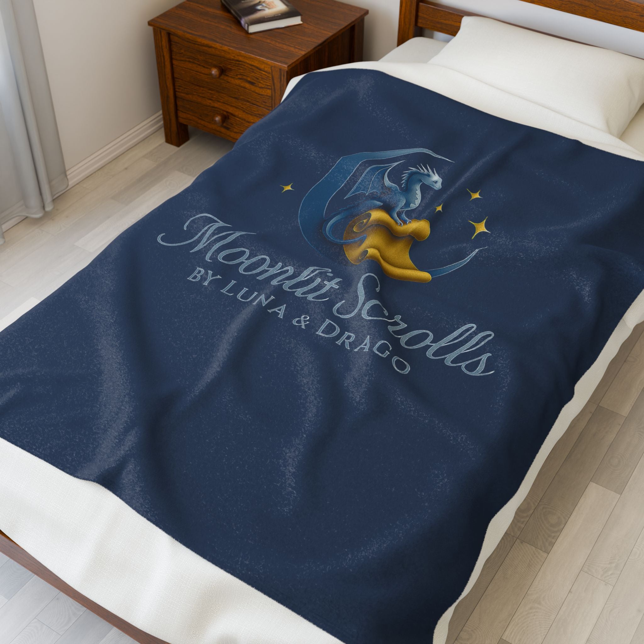 Moonlit Scrolls Plush Blanket — 'Moonlit Scrolls by Luna & Drago' Velveteen Throw