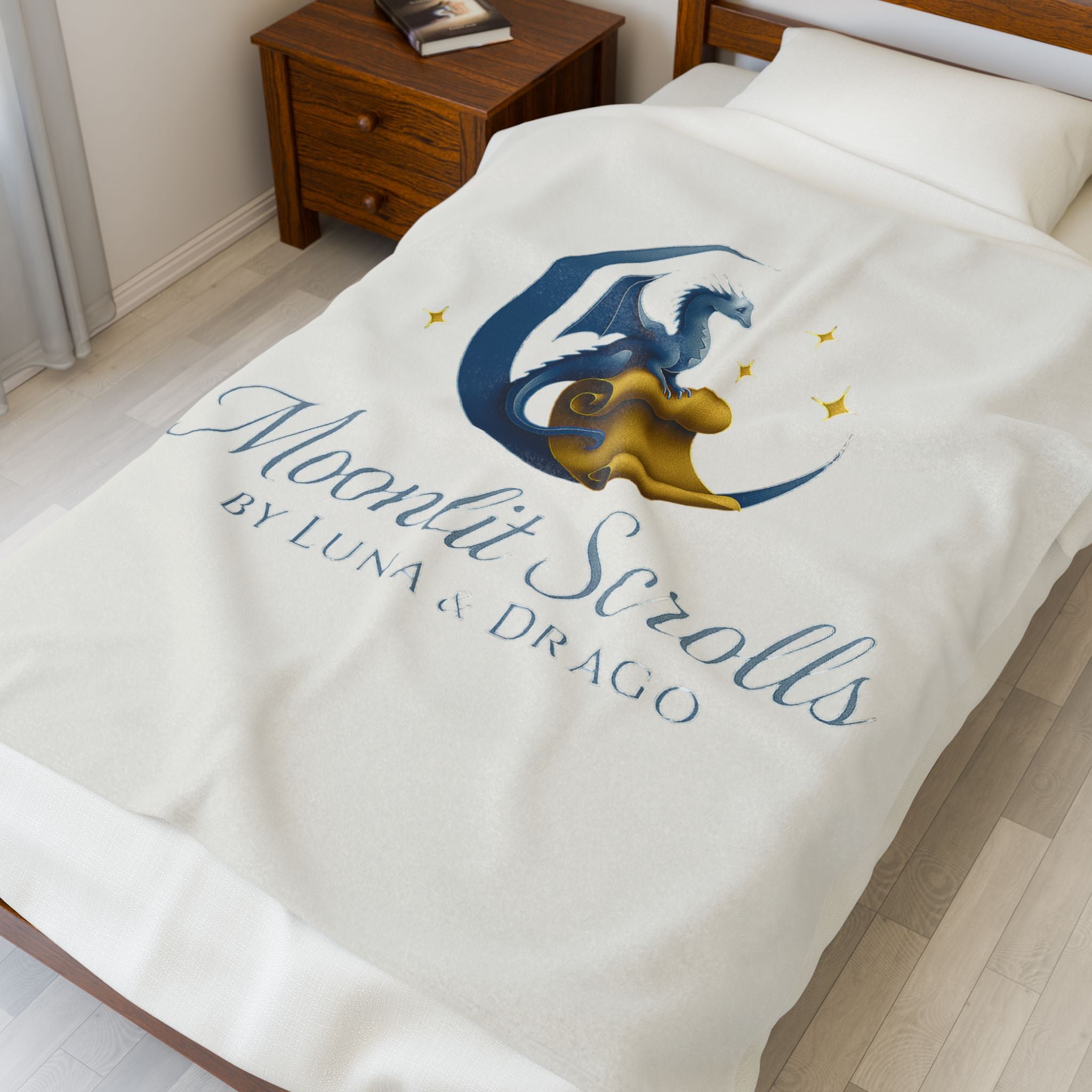 Velveteen Plush Blanket — "Moonlit Scrolls" Dragon Logo Cozy Throw