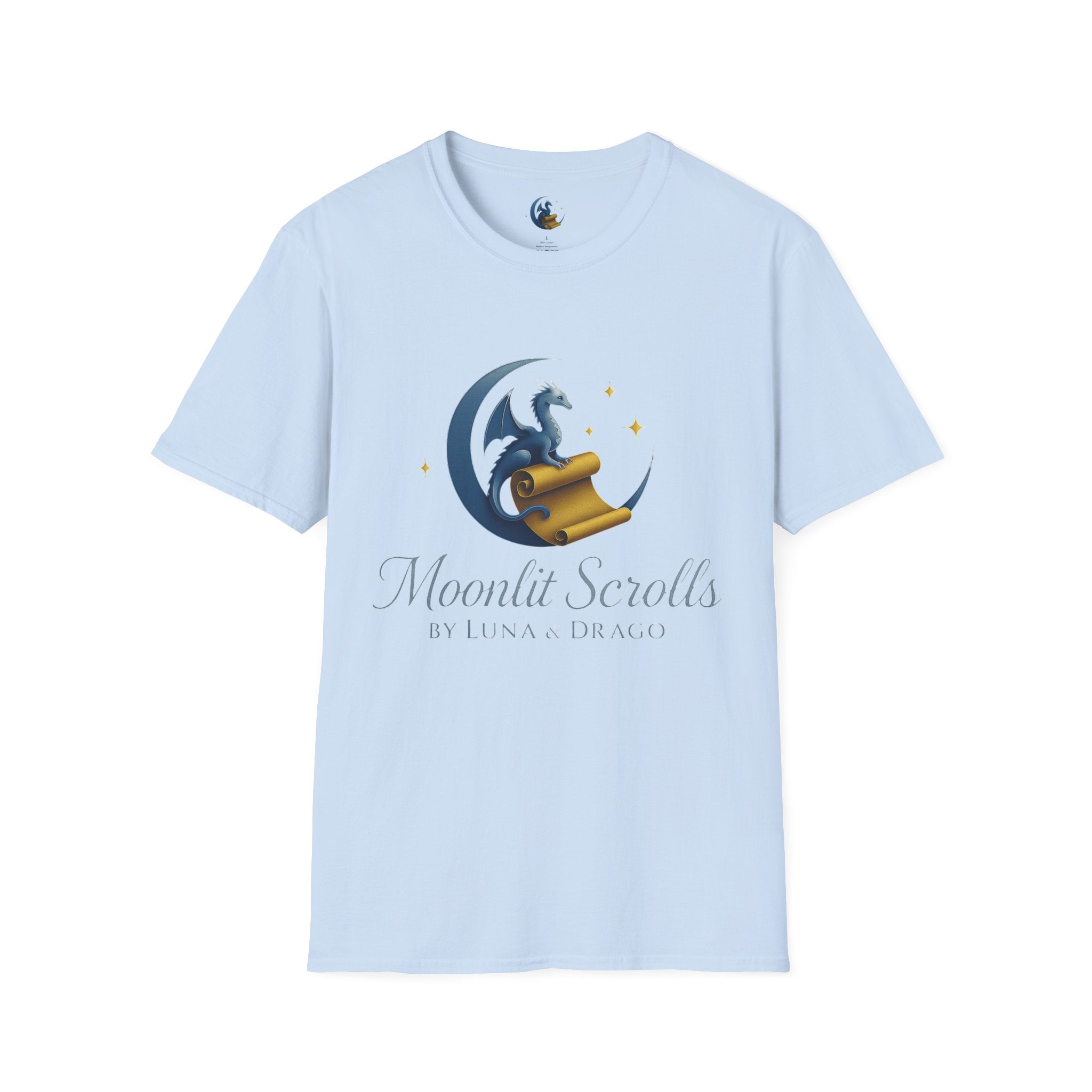 Moonlit Scrolls T-Shirt — Fantasy Logo Tee ("Moonlit Scrolls by Luna & Drago")